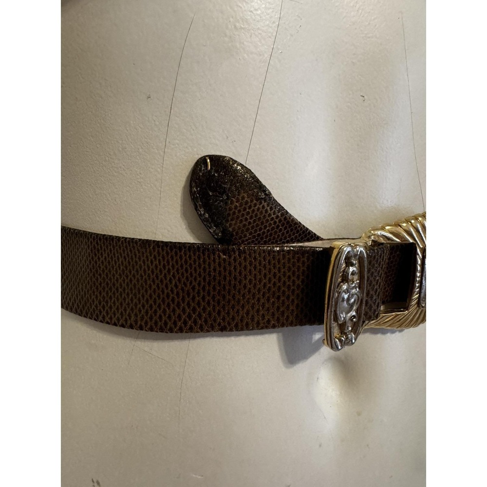 JUDITH LEIBER Taupe Gold SNAKESKIN Leather Adjustable BELT Crown BUCKLE Signed M - Picture 4 of 11